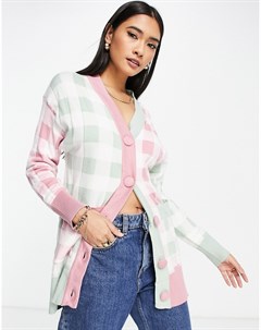 Oversized кардиган в клетку в стиле колор блок Neon rose