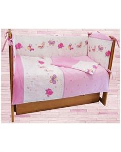 Комплект в кроватку Ласковое лето 6 предметов цвет розовый на молниях поплин Sonia kids
