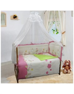 Комплект в кроватку В уютных облачках 7 предметов розовый чехлы не съемные поплин Sonia kids