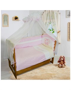 Комплект в кроватку Овечка 7 предметов розовый съемные чехлы сатин Sonia kids
