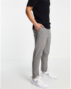 Строгие облегающие брюки в клетку серого цвета New look
