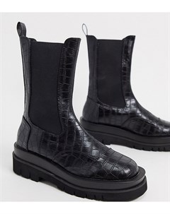 Черные ботинки челси для широкой стопы с отделкой под кожу крокодила Nora Z_code_z wide fit