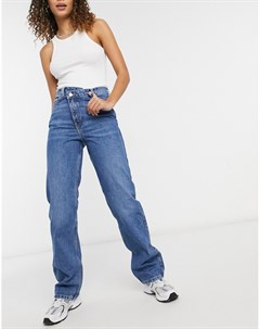Средне выбеленные прямые джинсы с перекрестным дизайном спереди Skew Weekday