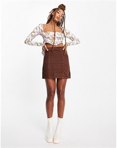 Шоколадная вельветовая мини юбка с завышенной талией Asos design