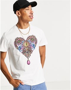 Белая футболка с изображением сердца в стиле барокко Versace jeans couture