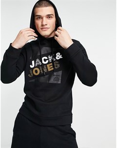 Черный худи без застежки с большим логотипом Jack & jones