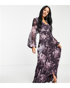 Платье миди с запахом и двухслойной юбкой с винтажным цветочным принтом ASOS DESIGN Tall Asos tall