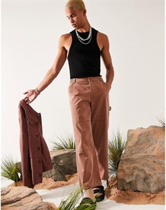 Коричневые фактурные брюки с широкими штанинами и накладными карманами Asos design