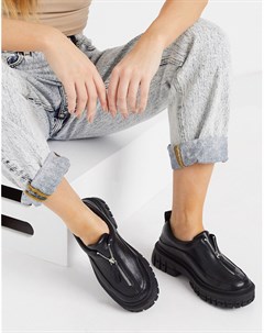 Черные туфли на плоской толстой подошве с молнией спереди Miya Asos design