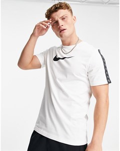 Белая футболка с тесьмой и логотипом галочкой Repeat Nike