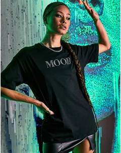 Oversized футболка черного цвета с надписью Mood из стразов Asos design