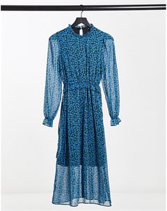 Платье миди с синим цветочным принтом New look