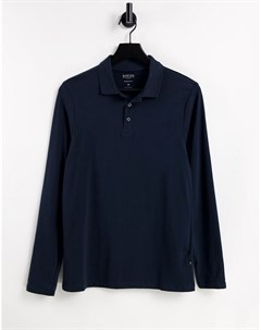 Темно синяя футболка поло облегающего кроя с длинными рукавами Burton Burton menswear
