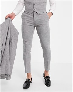 Серые супероблегающие брюки из материала с добавлением шерсти в мелкую гусиную лапку Wedding Asos design