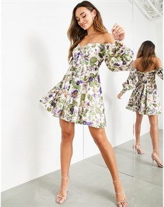 Платье мини со спущенными плечами и цветочным принтом Asos edition