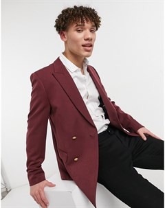 Двубортный пиджак зауженного кроя бордового цвета Wedding Asos design