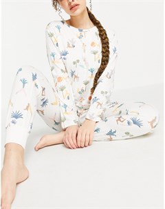 Пижамный комплект из экологичного полиэстера с принтом девушек в позах йоги из длинного топа и джогг Chelsea peers