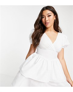 Белое платье мини из поплина с глубоким вырезом Asyou