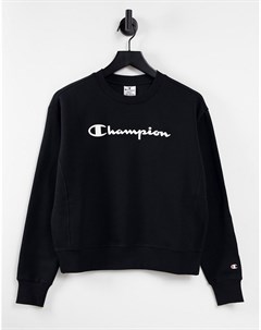 Свободный укороченный свитшот черного цвета с крупным логотипом Champion