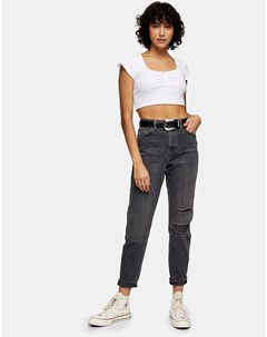 Выбеленные черные рваные джинсы в винтажном стиле Topshop