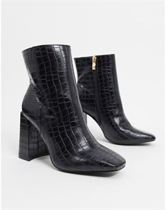 Черные ботинки с квадратным носом и расцветкой под кожу крокодила Glamorous