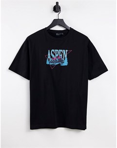 Черная свободная футболка с принтом Aspen Asos design