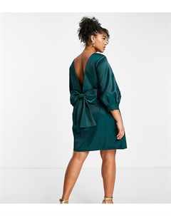 Изумрудно зеленое платье мини с бантом на спине Forever new curve