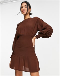 Шоколадно коричневое платье мини со сборками Pretty lavish