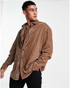 Серо коричневая бархатная рубашка в стиле oversized Asos design