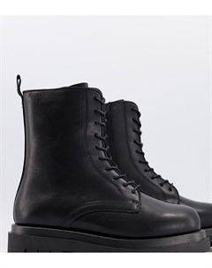 Черные ботинки в стиле милитари со шнуровкой и на массивной подошве для широкой стопы Truffle collection