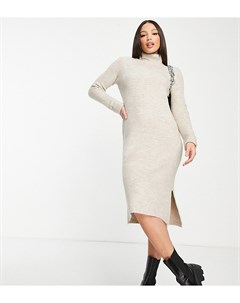 Кремовое платье джемпер с высоким воротом и разрезом сбоку Vero moda tall
