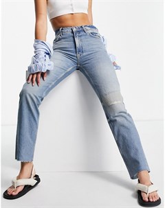 Голубые выбеленные джинсы прямого кроя в винтажном стиле Free people