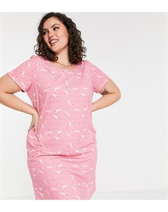 Розовая удлиненная футболка для сна с принтом фламинго Exclusive Yours