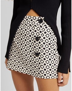 Черно белая юбка мини с геометрическим принтом в стиле ретро Bershka