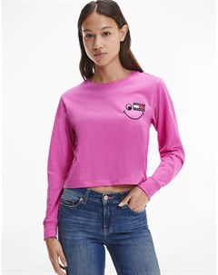 Розовый лонгслив со смайликом и логотипом Tommy jeans