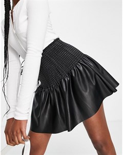 Черная мини юбка из искусственной кожи со сборками Miss selfridge
