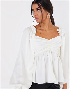 Белая атласная блузка с объемными рукавами и сборками x Lorna Luxe In the style