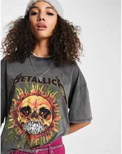 Серая выбеленная футболка с принтом Metallica в стиле рок Bershka
