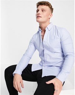 Голубая оксфордская рубашка облегающего кроя из эластичной ткани с длинными рукавами Topman