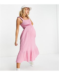 Розовое ярусное платье миди на бретельках с присборенной отделкой New look maternity