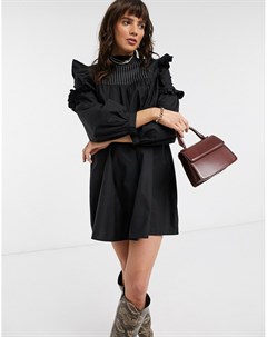Черное платье мини с оборками Topshop
