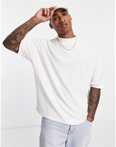 Кремовая oversized футболка в крупный рубчик с рукавами до середины руки Asos design