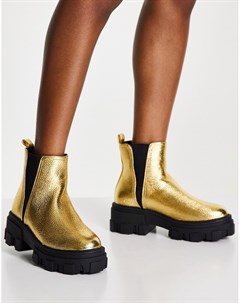 Золотистые ботинки челси на толстой подошве Addy Asos design