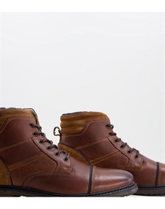 Темно коричневые кожаные ботинки в стиле casual на шнуровке для широкой стопы Silver street