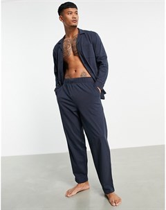 Пижамный комплект из рубашки и брюк темно синего цвета Asos design