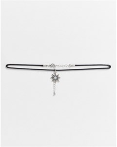 Ожерелье шнурок с серебристой подвеской в виде солнца со вставкой из лунного камня Asos design