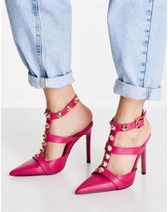 Темно розовые туфли на высоком каблуке с заклепками для широкой стопы Wide Fit Priyah Asos design
