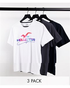 Набор из 3 футболок белого серого и черного цвета с логотипом с эффектом омбре Hollister