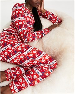 Красный пижамный комплект из топа и брюк с принтом Фэйр Айл x Jac Jossa In the style