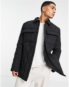 Черная стеганая куртка рубашка с отделкой строчкой Asos design